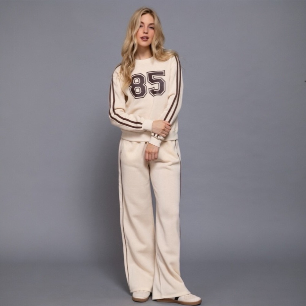 Cream Sweatshirt and Pants Set with 85 Print - Picture 2 of 5